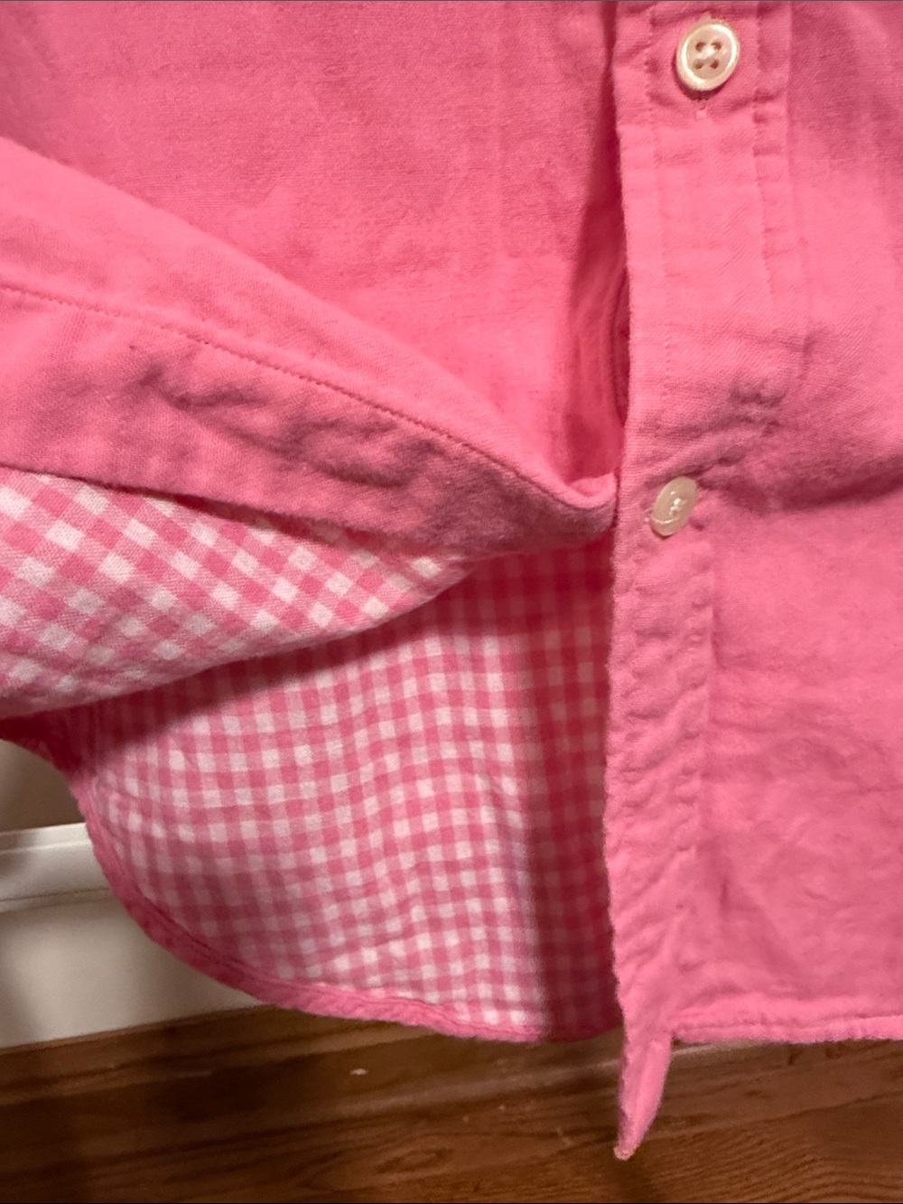 Ralph Lauren pink cotton button down shirt with gingham check lining -size small - Picture 2 of 8
